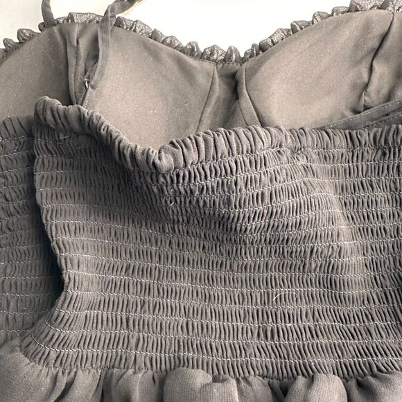 American Outfitter Black Tiered Ruffle 4 Mini Dress Adjustable Spaghetti Straps - Picture 10 of 10